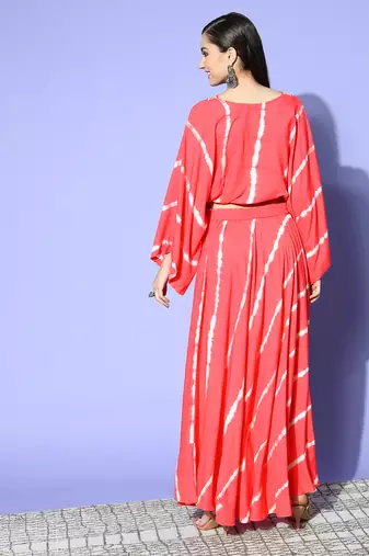  pink tie dye stripes print rayon co-ord set