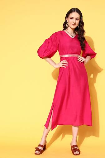  pink solid a-line dress