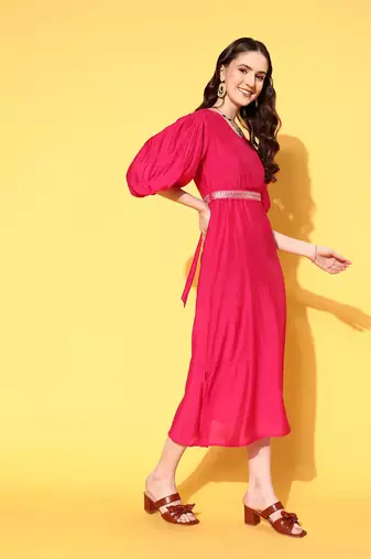  pink solid a-line dress