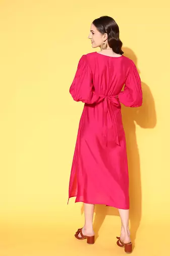  pink solid a-line dress