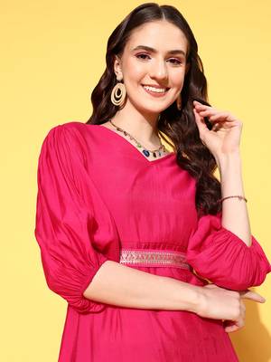  pink solid a-line dress 4