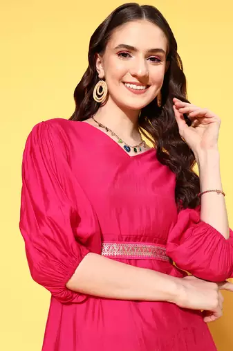  pink solid a-line dress