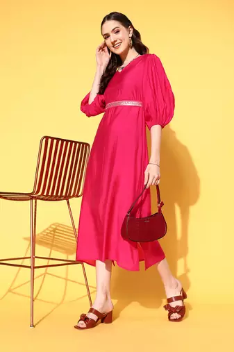  pink solid a-line dress