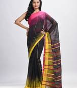 Black cotton tai dai with solid broder in multi colour pallu hondwaven saree
