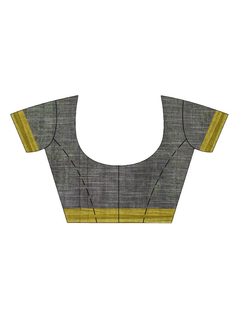 Grey cotton tai dai with solid broder in multi colour pallu hondwaven saree