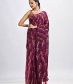 Maroon cotton birds Printed Handloom Saree