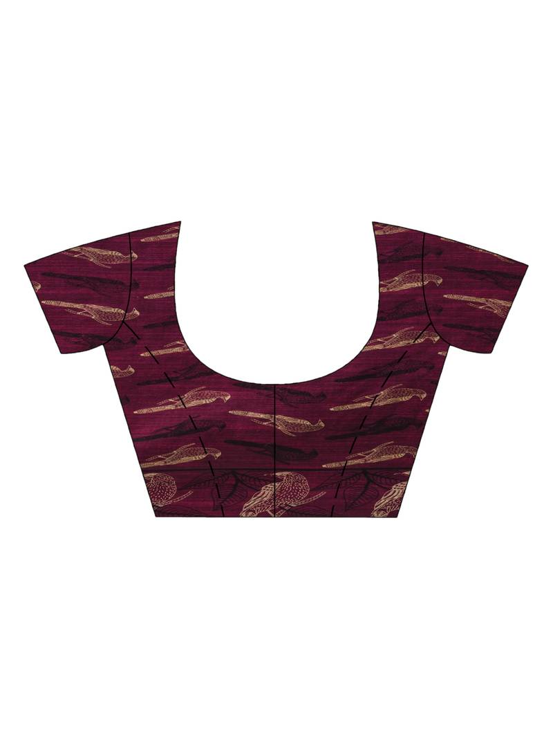 Maroon cotton birds Printed Handloom Saree