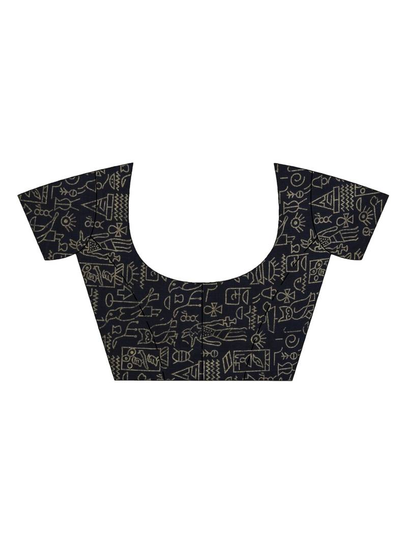 Nevy blue cotton dolls Printed Saree