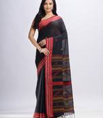 Black cotton with red border handwoven jamdani saree