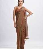 Lime Green Handloom Molmol Zari Cotton Saree Without Blouse