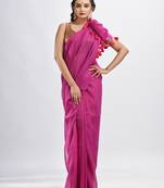 Magenta Handloom Molmol Zari Cotton Saree Without Blouse
