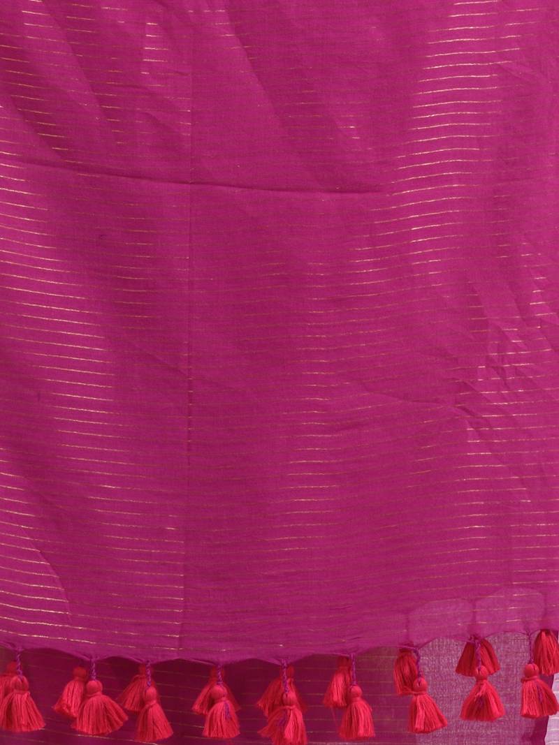 Magenta Handloom Molmol Zari Cotton Saree Without Blouse