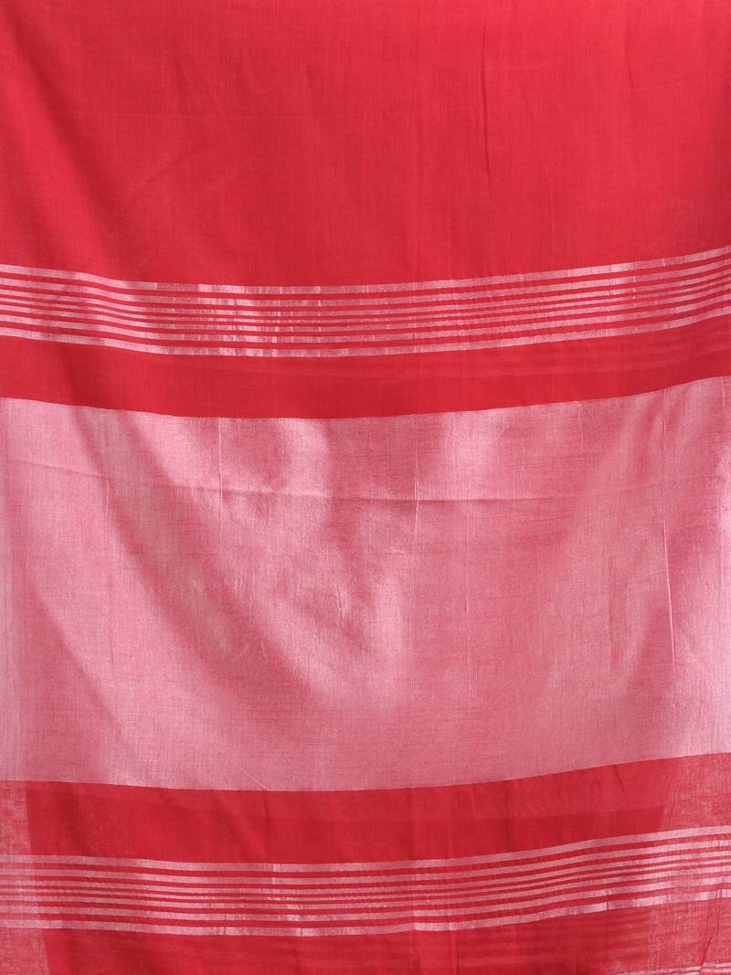 Red Cotton With Zari Pallu And Zari Border Handloom Saree Without Blouse