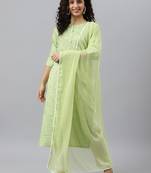 V TRADITION Women Lime Green Bandhani Printed Kurta with Trousers  Dupatta