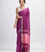 Dark Magenta Cotton With Zari Pallu And Zari Border Handloom Saree Without Blouse