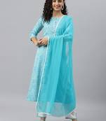 V TRADITION Women Turquoise Blue Bandhani Printed Kurta with Trousers  Dupatta