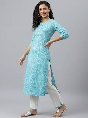 V TRADITION Women Turquoise Blue Bandhani Printed Kurta with Trousers  Dupatta 5