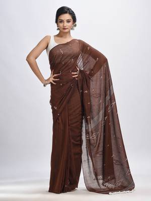 Dark Coffee Body Buti Handloom Molmol Cotton Jamdani Saree Without Blouse 1