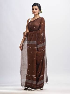 Dark Coffee Body Buti Handloom Molmol Cotton Jamdani Saree Without Blouse 3