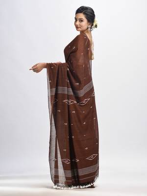 Dark Coffee Body Buti Handloom Molmol Cotton Jamdani Saree Without Blouse 4