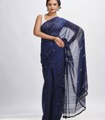 Navy Bule Body Buti Handloom Molmol Cotton Jamdani Saree Without Blouse