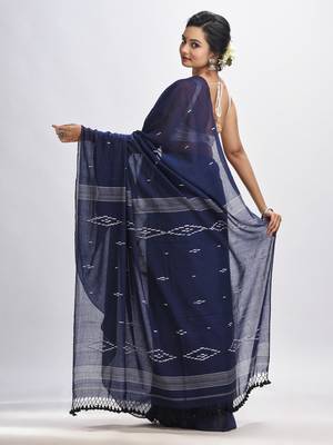 Navy Bule Body Buti Handloom Molmol Cotton Jamdani Saree Without Blouse 4
