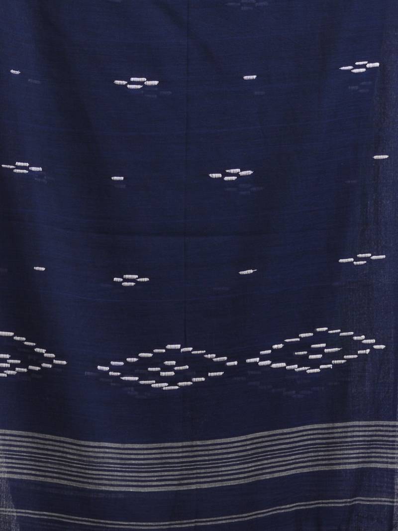 Navy Bule Body Buti Handloom Molmol Cotton Jamdani Saree Without Blouse