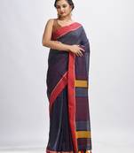 Dark grey cotton with red border handwoven jamdani saree
