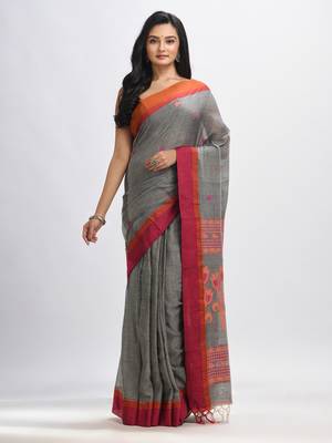 Grey cotton Jacquard jamdani saree 1