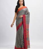 Grey cotton Jacquard jamdani saree