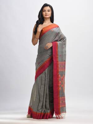 Grey cotton Jacquard jamdani saree 2