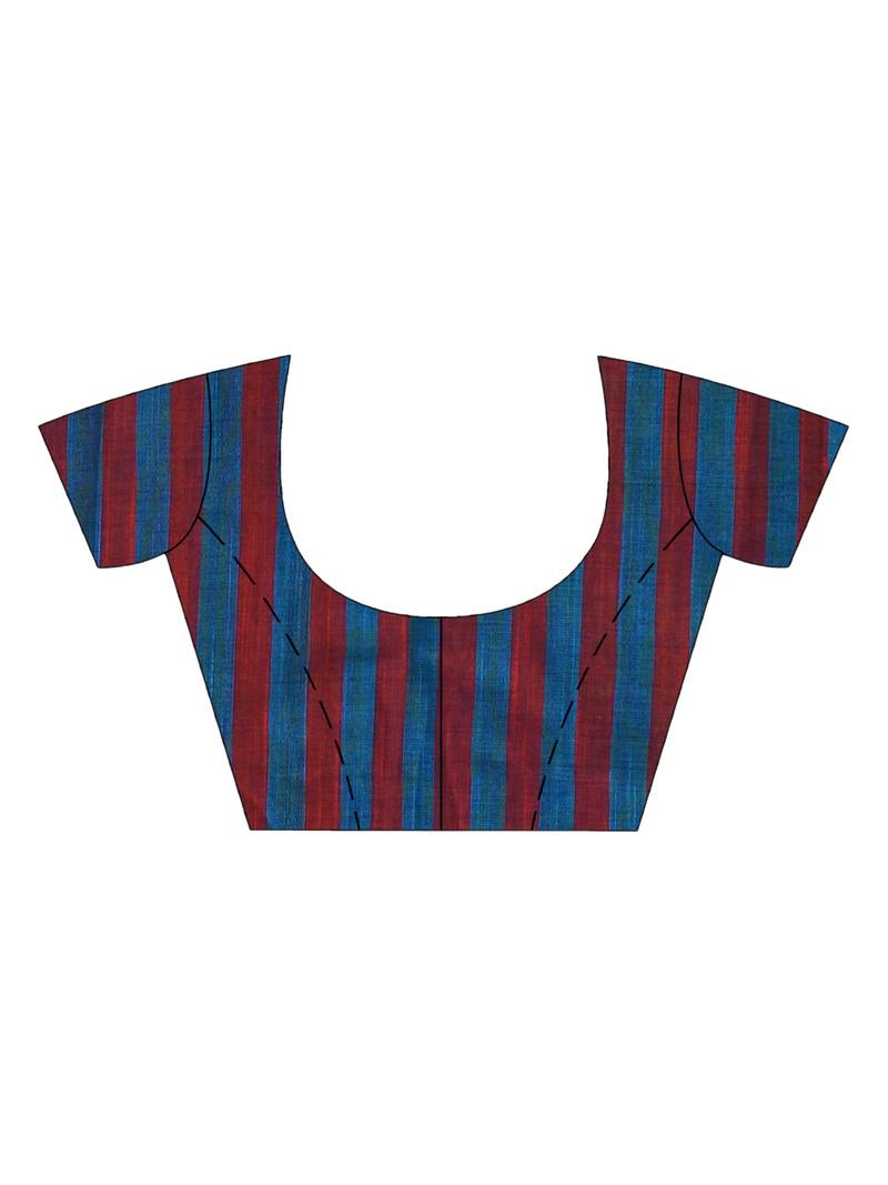 Turquoise cotton pallu stipe handwoven jamdani saree