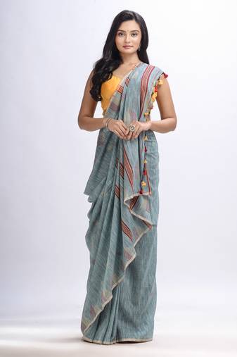 Pool cotton temple broder handwoven jamdani saree