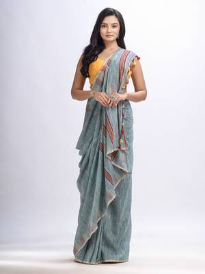 Pool cotton temple broder handwoven jamdani saree 1