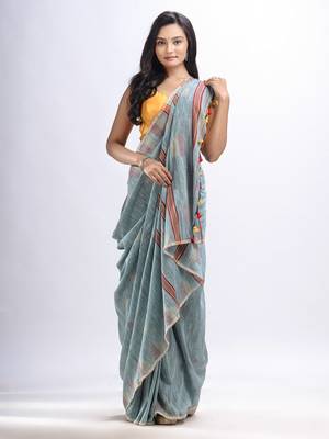 Pool cotton temple broder handwoven jamdani saree 2