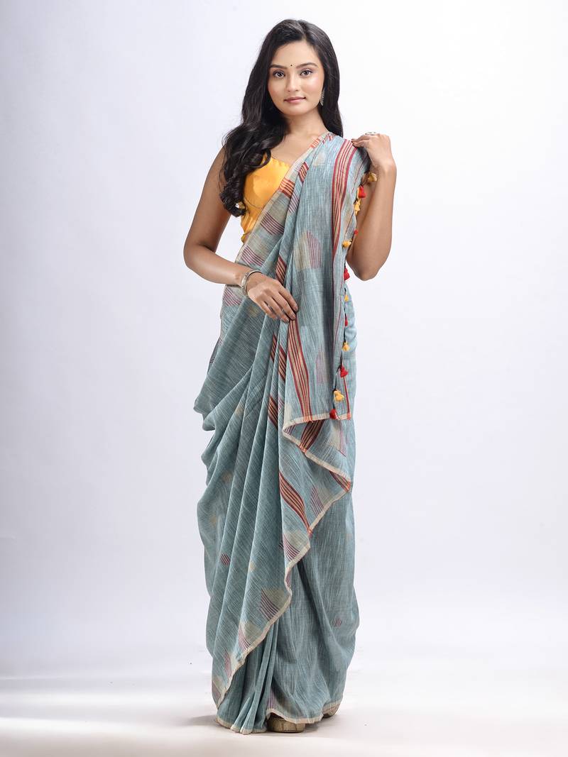 Pool cotton temple broder handwoven jamdani saree