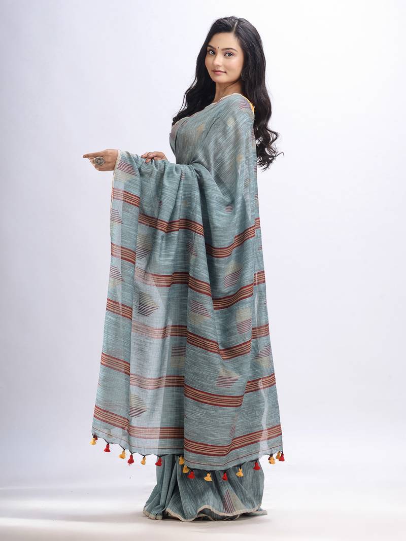 Pool cotton temple broder handwoven jamdani saree