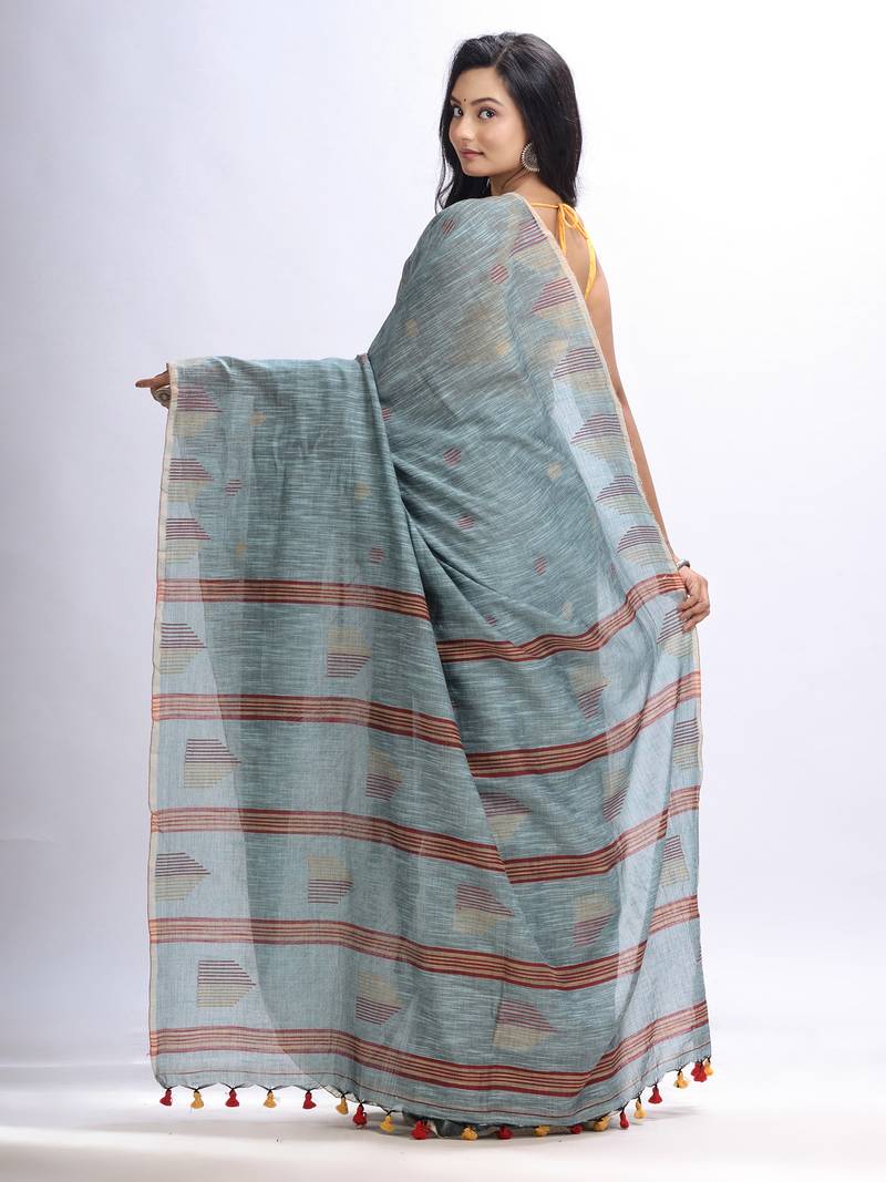 Pool cotton temple broder handwoven jamdani saree