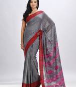 Grey cotton temple broder handwoven jamdani saree