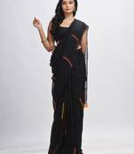 Black kantha stitch handwoven linen saree