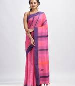 Hot pink cotton handwoven jamdani saree