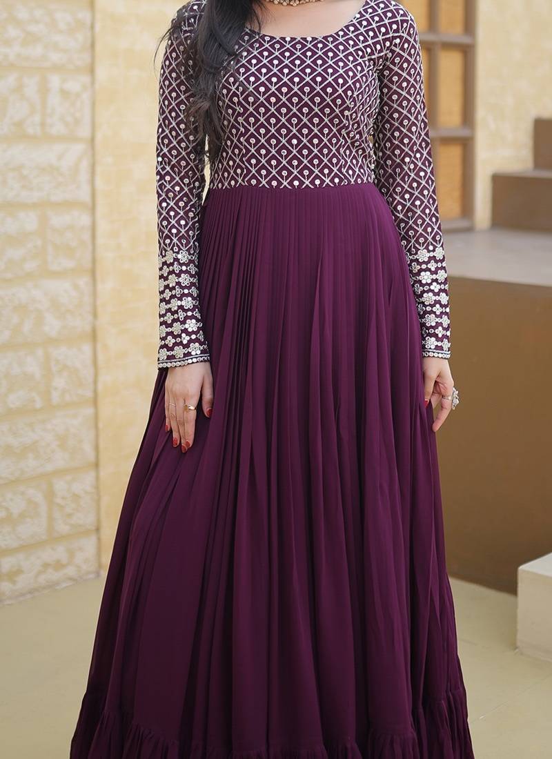 Naisha Purple Georgette Bandhani Anarkali Gown
