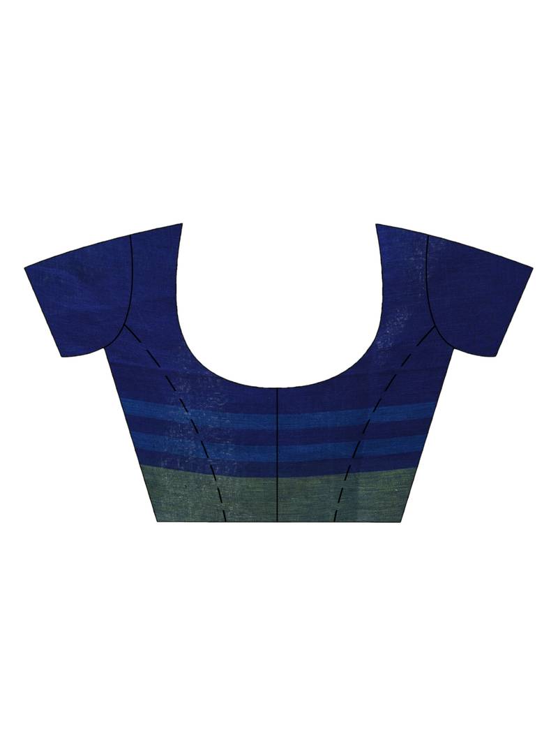 Royal blue linen with pallu stipe handloom saree