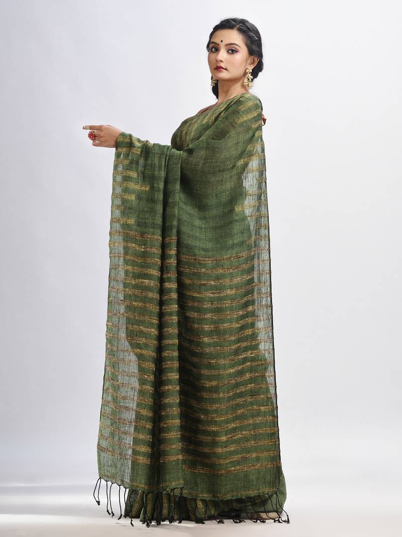 Gorillaz green linen harmonium design handloom saree