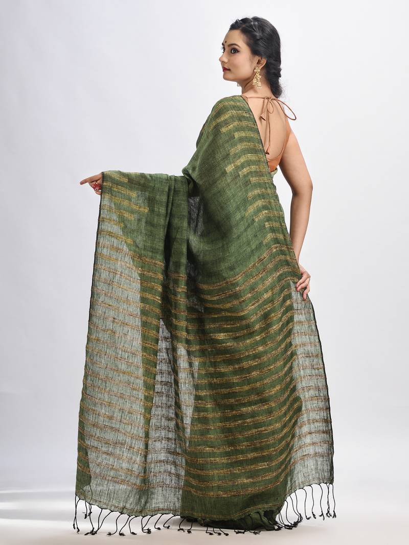 Gorillaz green linen harmonium design handloom saree