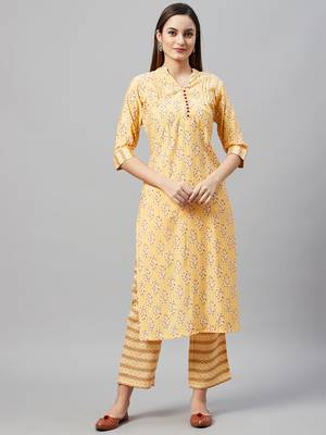 V TRADITION Women Yellow  Red Floral Print Kurta with Trousers 1