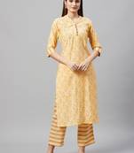 V TRADITION Women Yellow  Red Floral Print Kurta with Trousers