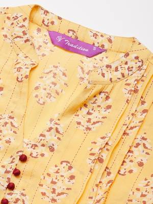 V TRADITION Women Yellow  Red Floral Print Kurta with Trousers 2