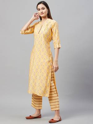 V TRADITION Women Yellow  Red Floral Print Kurta with Trousers 4
