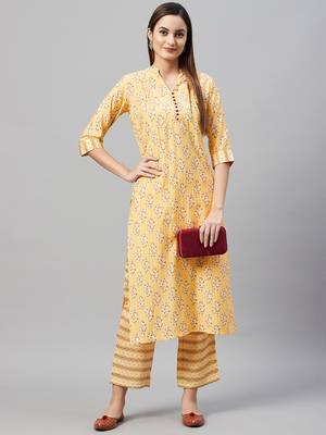 V TRADITION Women Yellow  Red Floral Print Kurta with Trousers 5